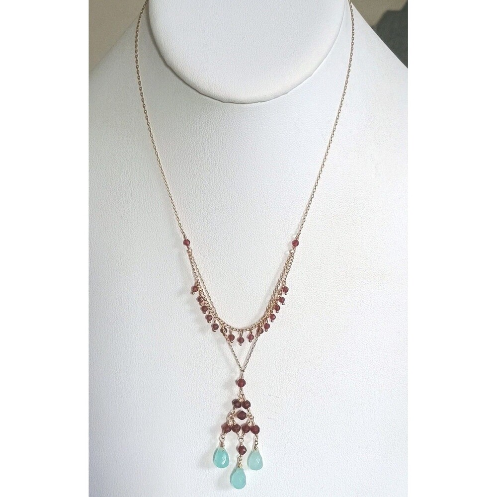 Wendy Mink Garnet Chalcedony Beaded Gold Tone Necklace